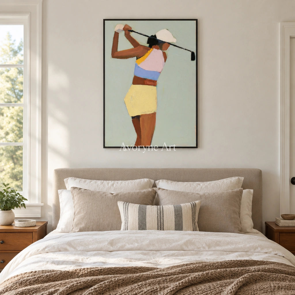 Ivory Gentle Solace: Golf Figure Art — bedroom black