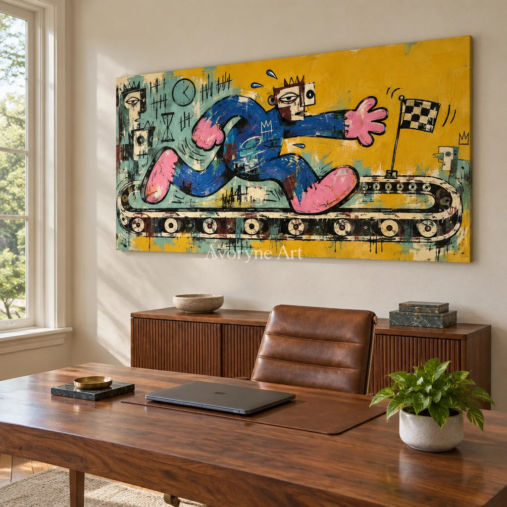 Gentle Verse graffiti figure wall art as a frameless stretched canvas in a home office