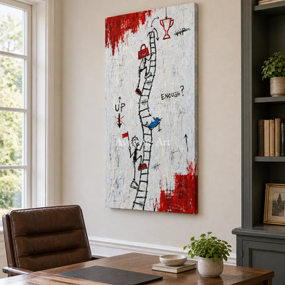 Open Reverberation graffiti figure wall art as a frameless stretched canvas in a home office