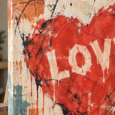 Close-up of the hand-painted texture of Distant Memory graffiti figure wall art on an easel