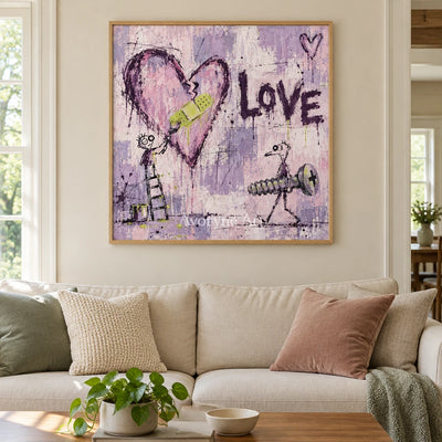 Distant Current graffiti figure wall art with a wood frame in a villa living space