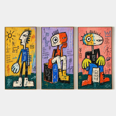 Soft Trace, hand-painted graffiti figure triptych by Caleb Monroe