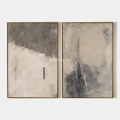Ash Interval: Gray Abstract Diptych Art — primary