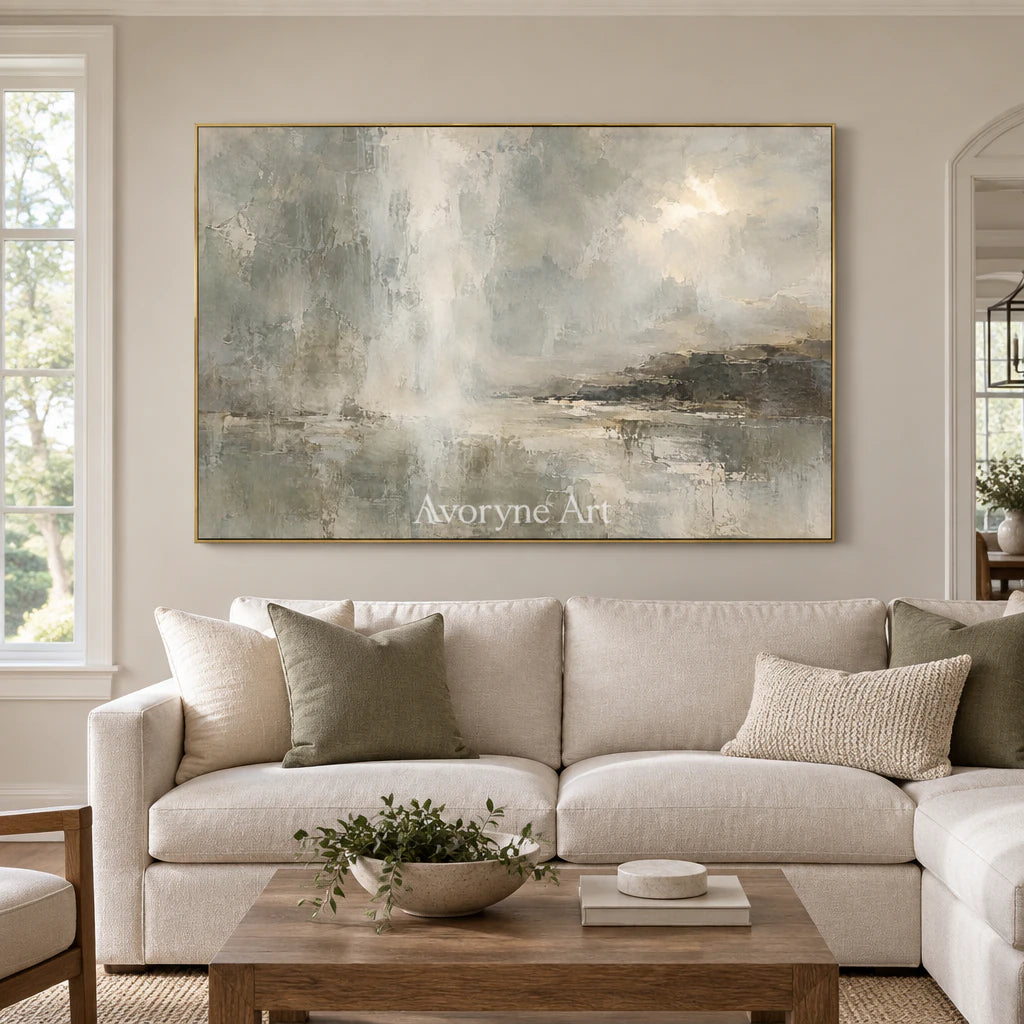 Mistward Shelf: Gray Abstract Landscape Wall Art — living gold