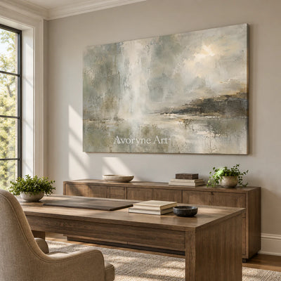 Mistward Shelf: Gray Abstract Landscape Wall Art — office frameless