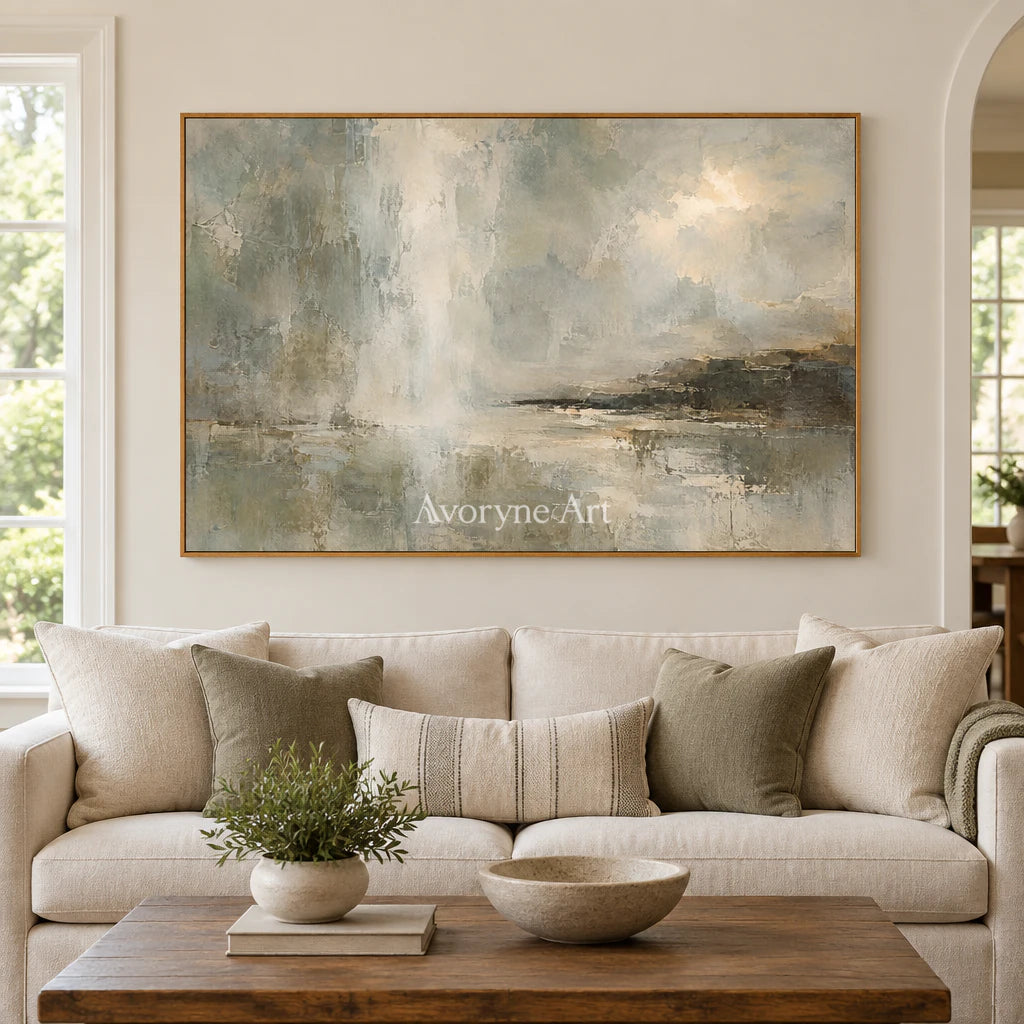 Mistward Shelf: Gray Abstract Landscape Wall Art — villa wood