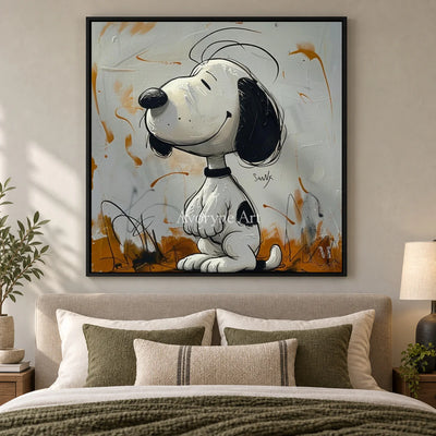 Upward Daydream: Gray Cartoon Dog Graffiti Wall Art — bedroom black