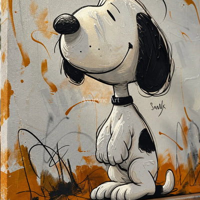 Upward Daydream: Gray Cartoon Dog Graffiti Wall Art — detail easel