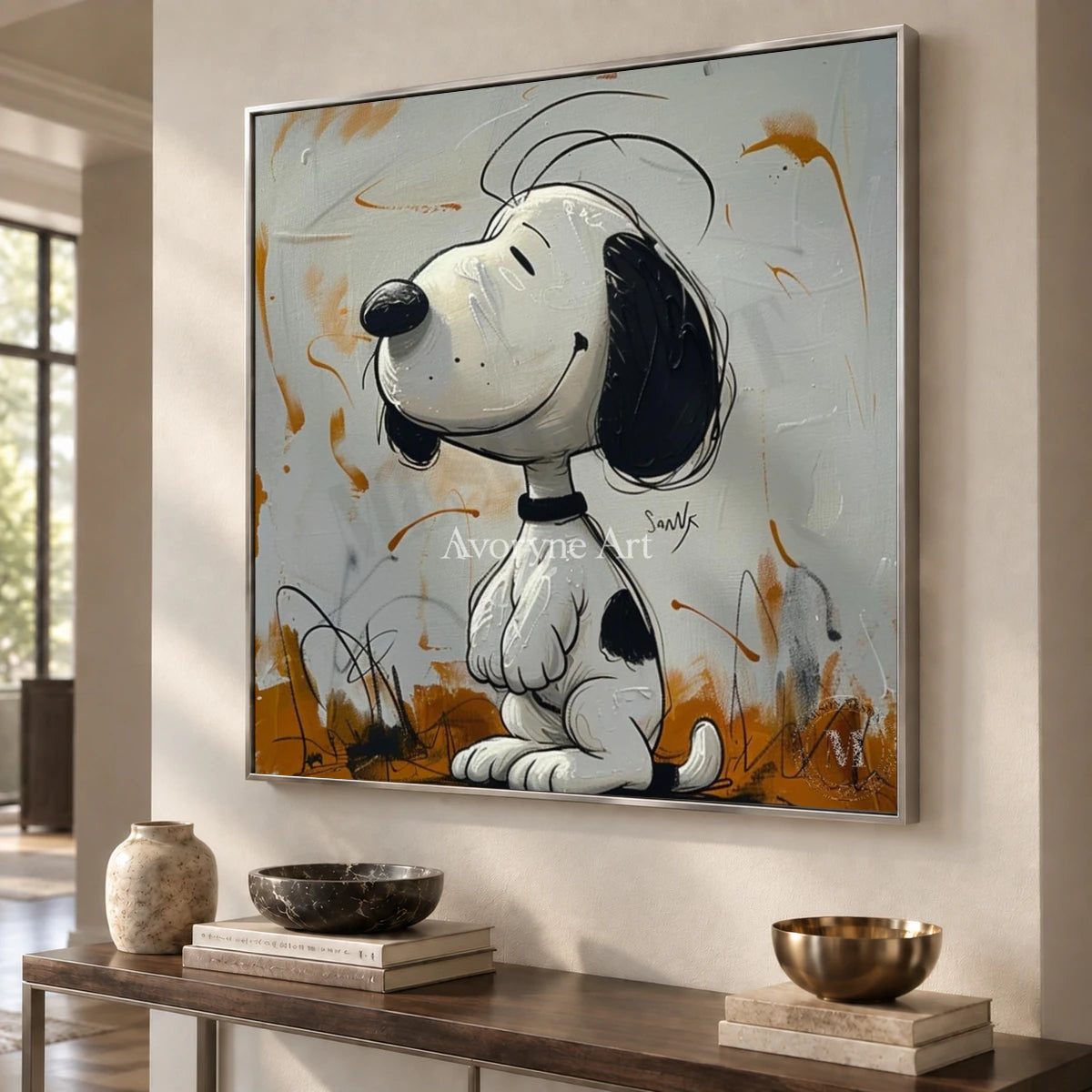 Upward Daydream: Gray Cartoon Dog Graffiti Wall Art — entry silver