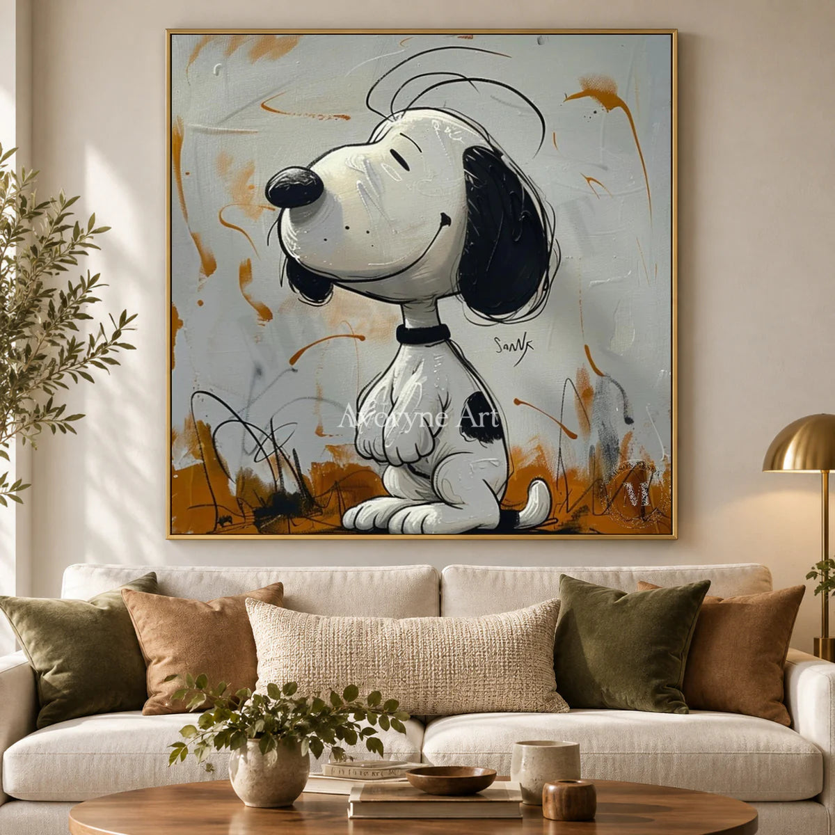 Upward Daydream: Gray Cartoon Dog Graffiti Wall Art — living gold