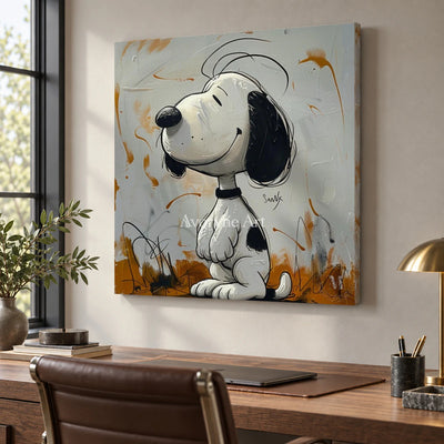 Upward Daydream: Gray Cartoon Dog Graffiti Wall Art — office frameless