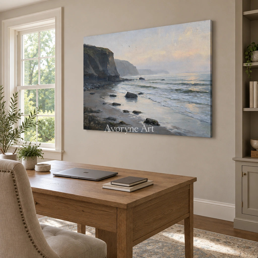 Ivory Distant Memory: Gray Coastal Art — office frameless