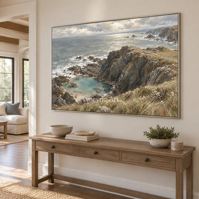 Cliffward Light: Gray Coastal Landscape Wall Art — entry silver