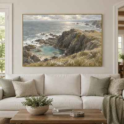 Cliffward Light: Gray Coastal Landscape Wall Art — living gold