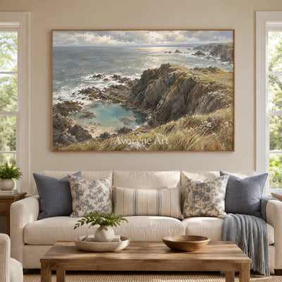 Cliffward Light: Gray Coastal Landscape Wall Art — villa wood
