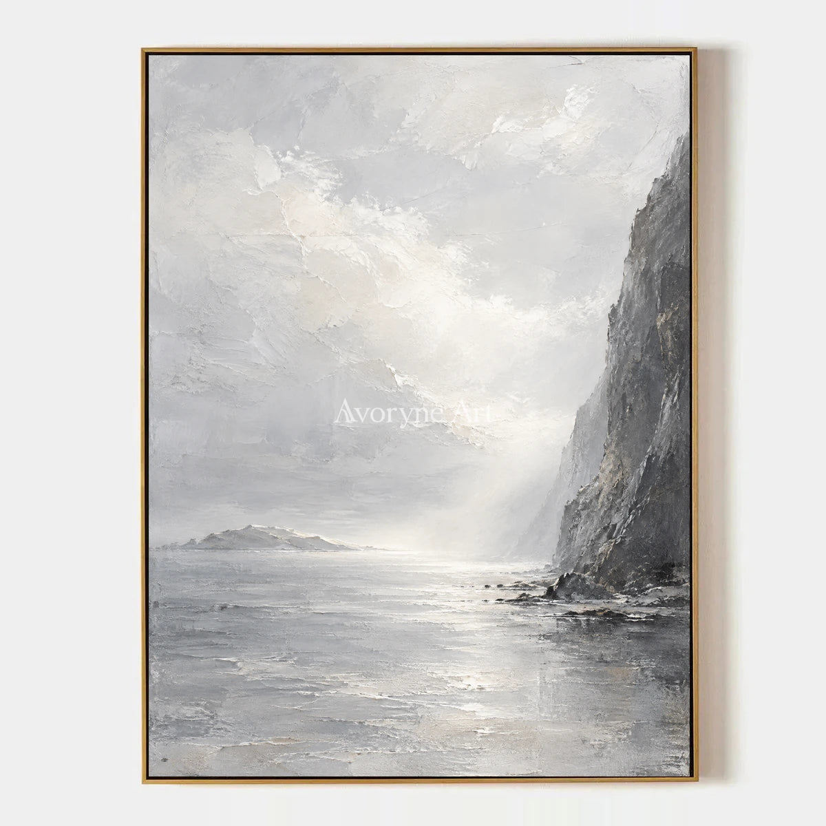 Cliffside Veil: Gray Coastal Landscape Wall Art — primary