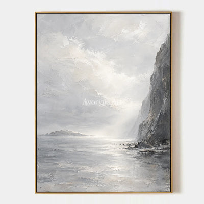Cliffside Veil: Gray Coastal Landscape Wall Art — primary