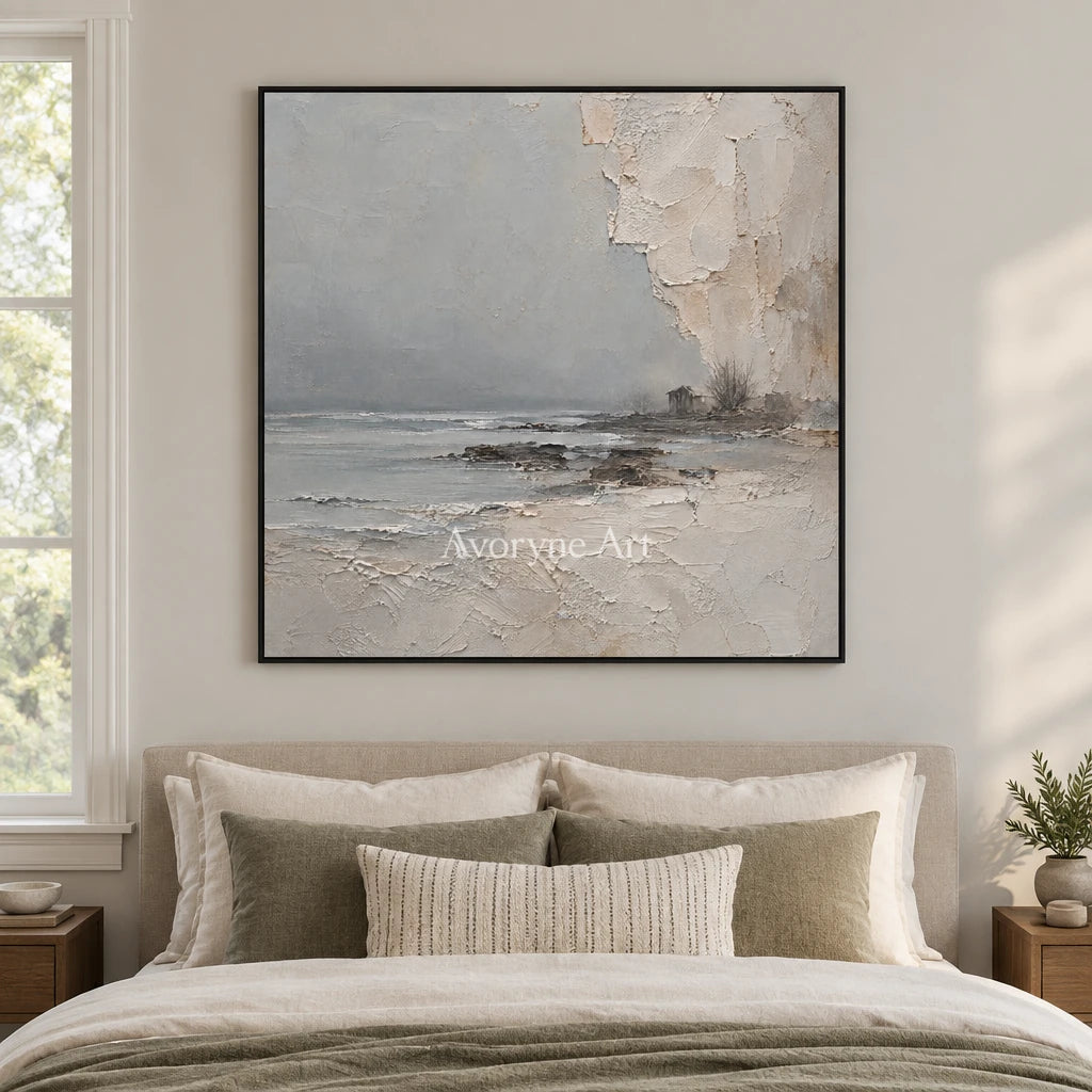 Chalkwater: Gray Coastal Texture Art — bedroom black