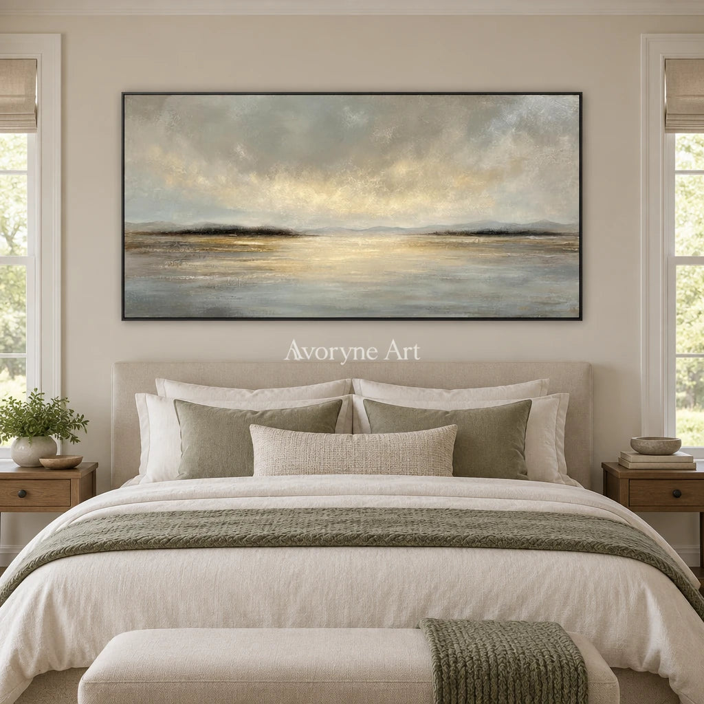 Aster Tessera: Gray Gold Waterscape — bedroom black