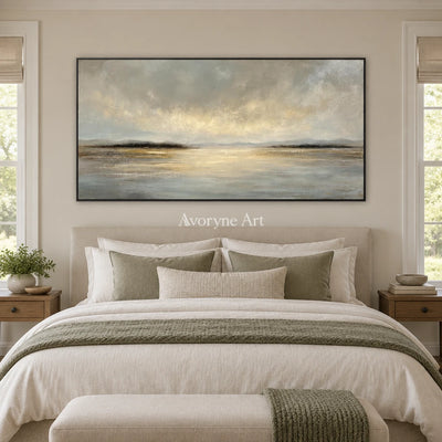 Aster Tessera: Gray Gold Waterscape — bedroom black