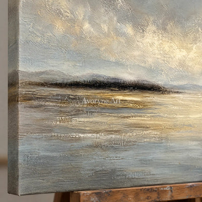 Aster Tessera: Gray Gold Waterscape — detail easel