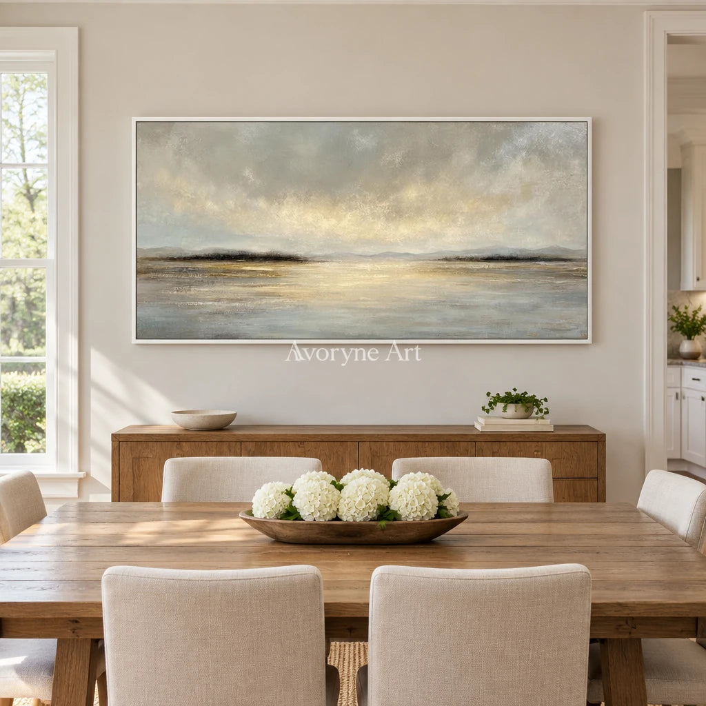 Aster Tessera: Gray Gold Waterscape — dining white