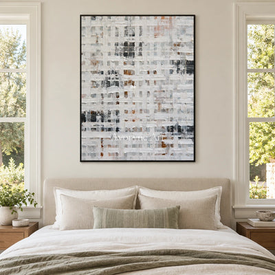 Ivory Winding Interval: Gray Grid Texture — bedroom black