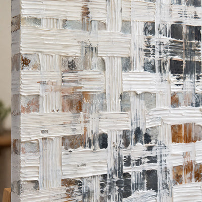 Ivory Winding Interval: Gray Grid Texture — detail easel