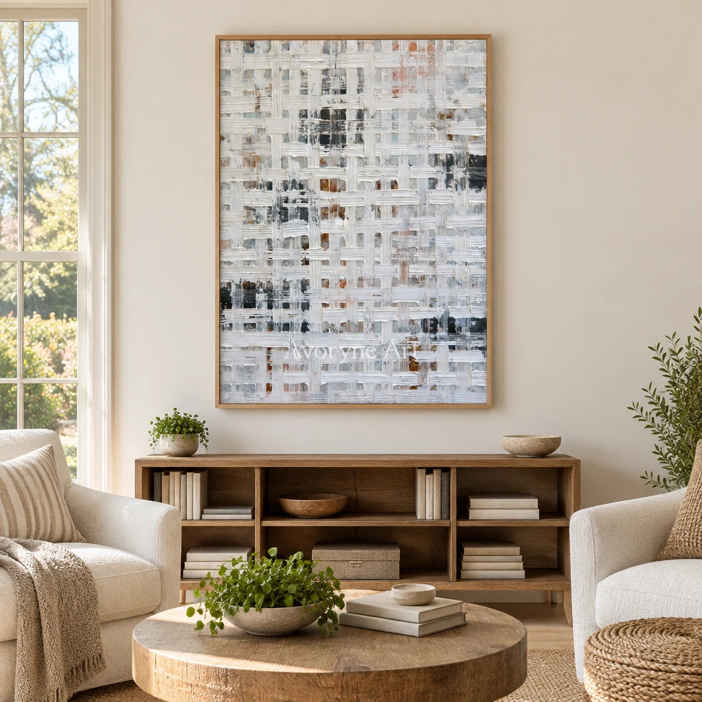 Ivory Winding Interval: Gray Grid Texture — villa wood