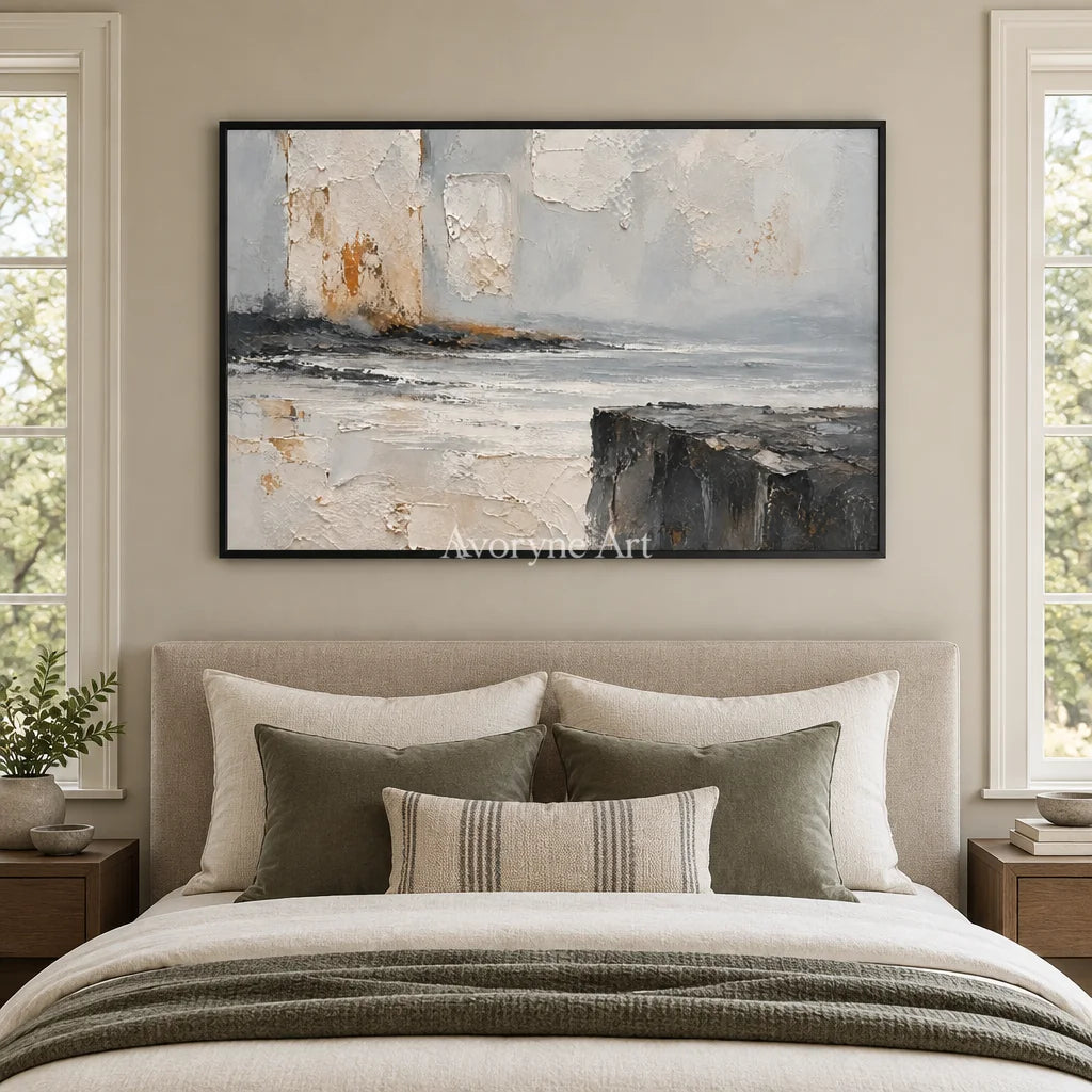 Serein Weathered Reach: Gray Landscape Texture Art — bedroom black