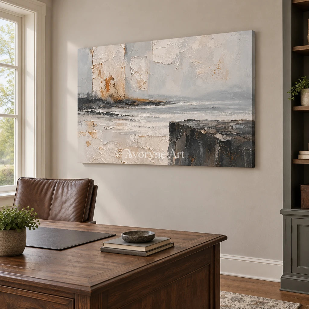 Serein Weathered Reach: Gray Landscape Texture Art — office frameless