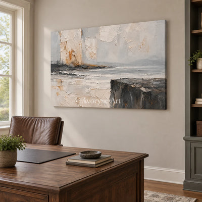 Serein Weathered Reach: Gray Landscape Texture Art — office frameless