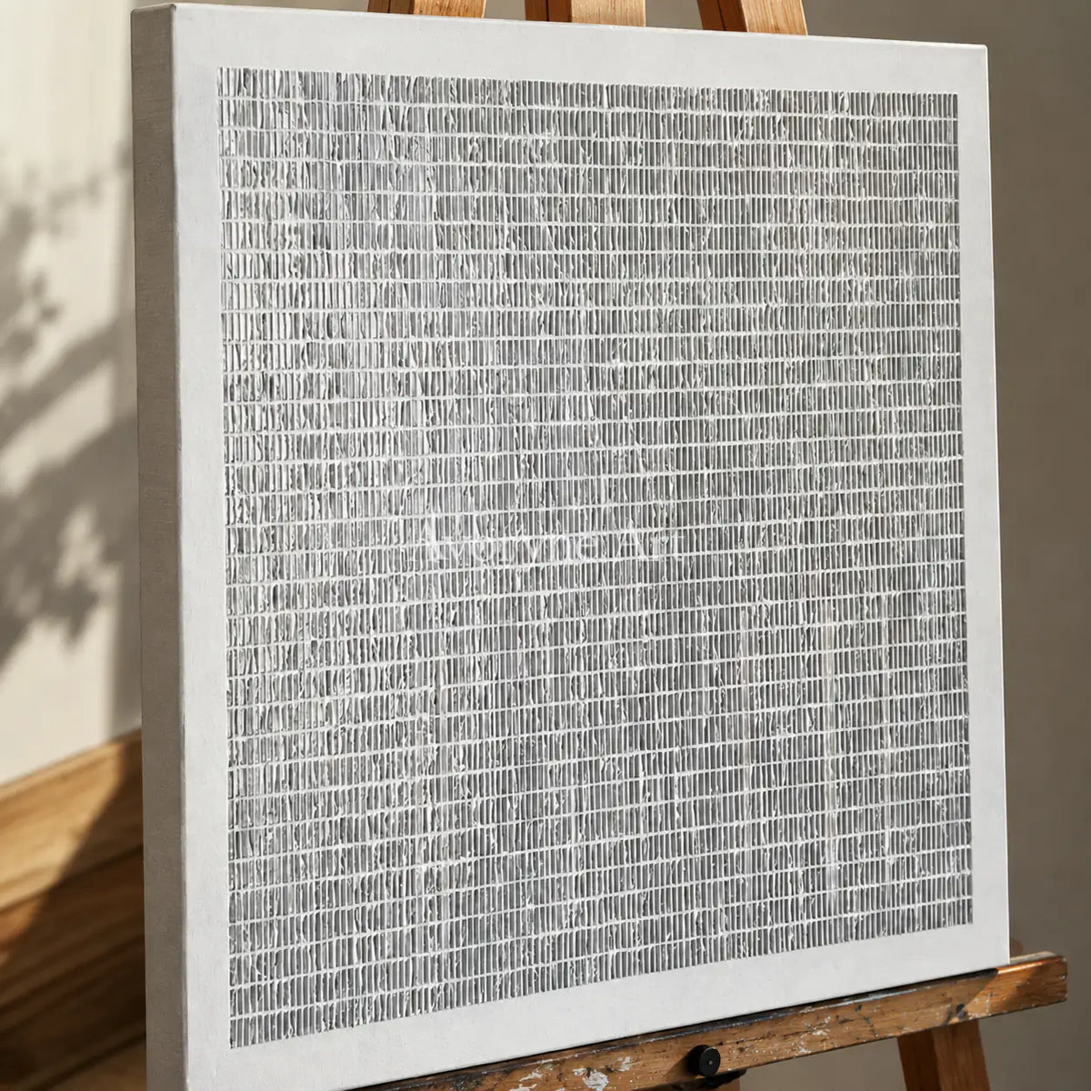 Woven Quiet: Gray Linear Minimalist Square Wall Art - detail
