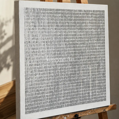 Woven Quiet: Gray Linear Minimalist Square Wall Art - detail