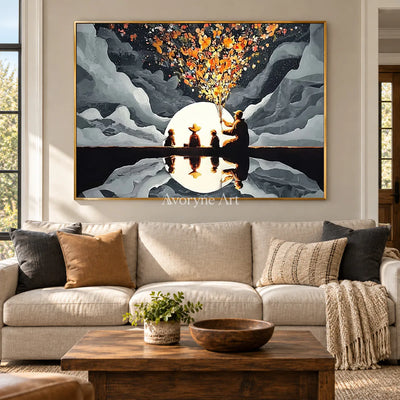 Blossoms Before the Moon: Gray Moonlit Figures and Reflection Wall Art — living gold