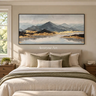 Aster Bay: Gray Mountain Lake Art — bedroom black