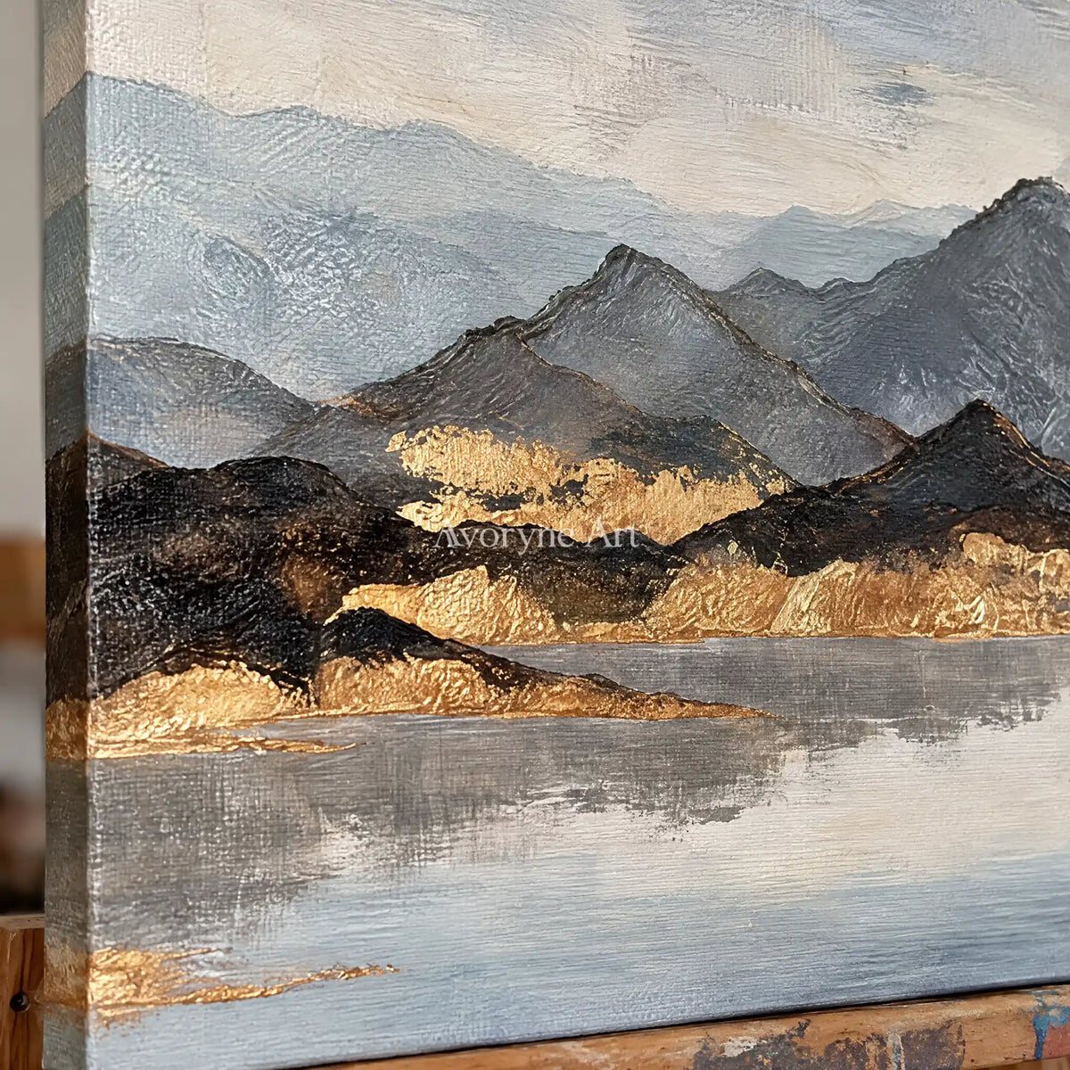 Aster Bay: Gray Mountain Lake Art — detail easel