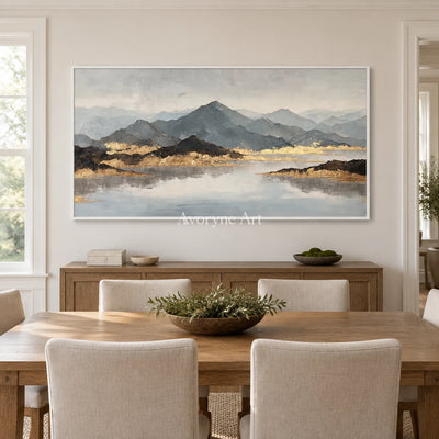 Aster Bay: Gray Mountain Lake Art — dining white