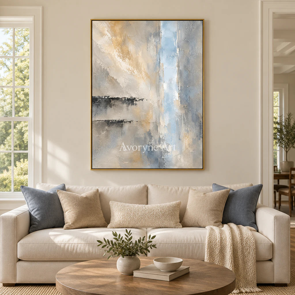 Veiled Blue: Gray Neutral Abstract Landscape Wall Art — living gold