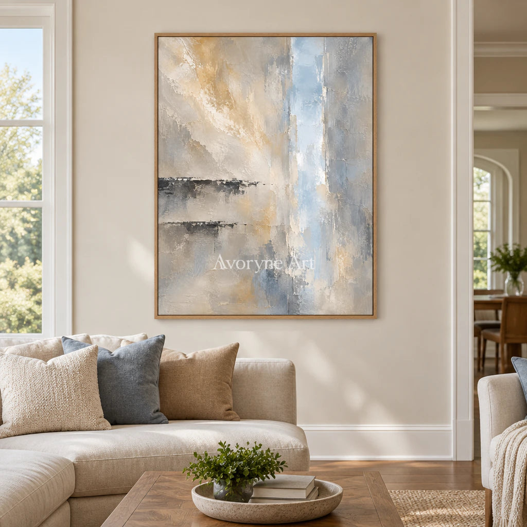 Veiled Blue: Gray Neutral Abstract Landscape Wall Art — villa wood