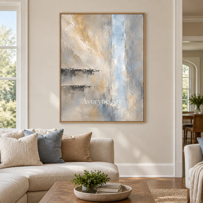 Veiled Blue: Gray Neutral Abstract Landscape Wall Art — villa wood