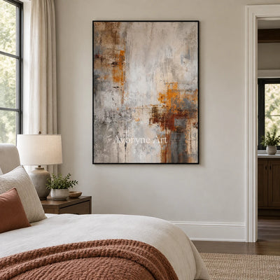 Aster Meadow: Gray Ochre Abstract — bedroom black