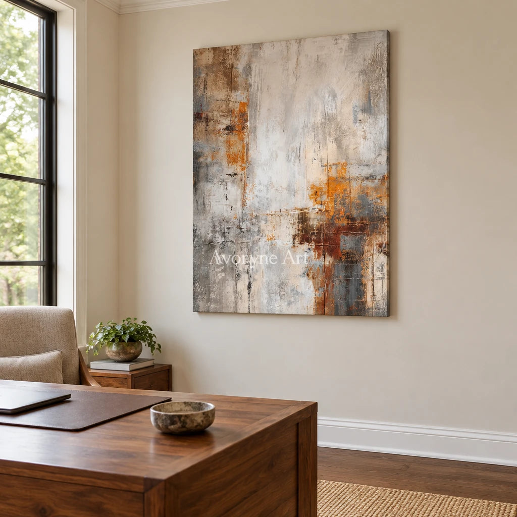 Aster Meadow: Gray Ochre Abstract — office frameless