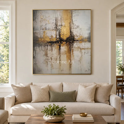 Aster Radiance: Gray Ochre Abstract — living gold