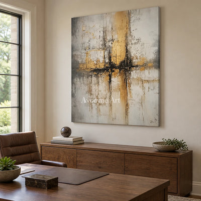 Aster Radiance: Gray Ochre Abstract — office frameless