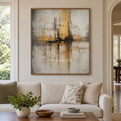 Aster Radiance: Gray Ochre Abstract — villa wood