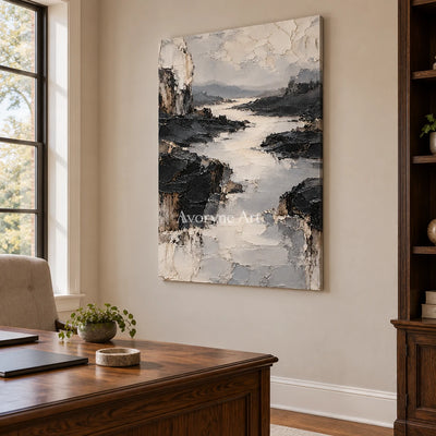 Riven Valley: Gray River Landscape Art — office frameless