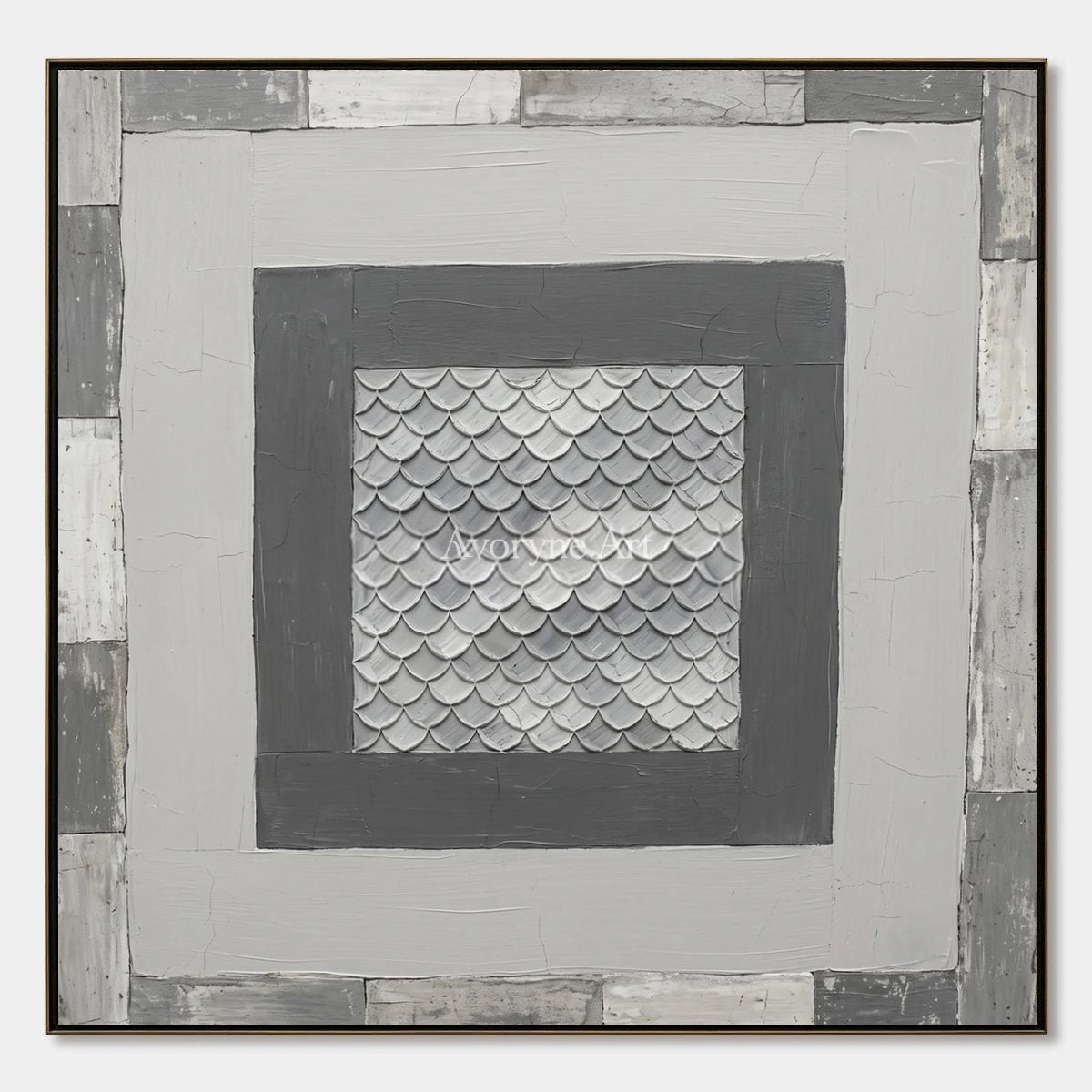 Hushed Echo, hand-painted gray scale relief wall art by Lin Qiao