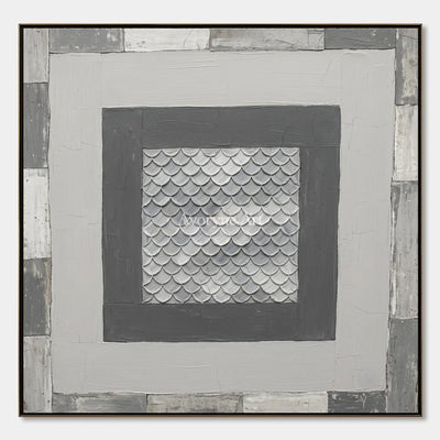 Hushed Echo, hand-painted gray scale relief wall art by Lin Qiao