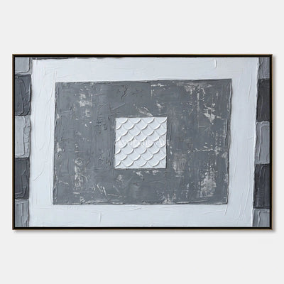 Hushed Mosaic, hand-painted gray scale relief wall art by Lin Qiao